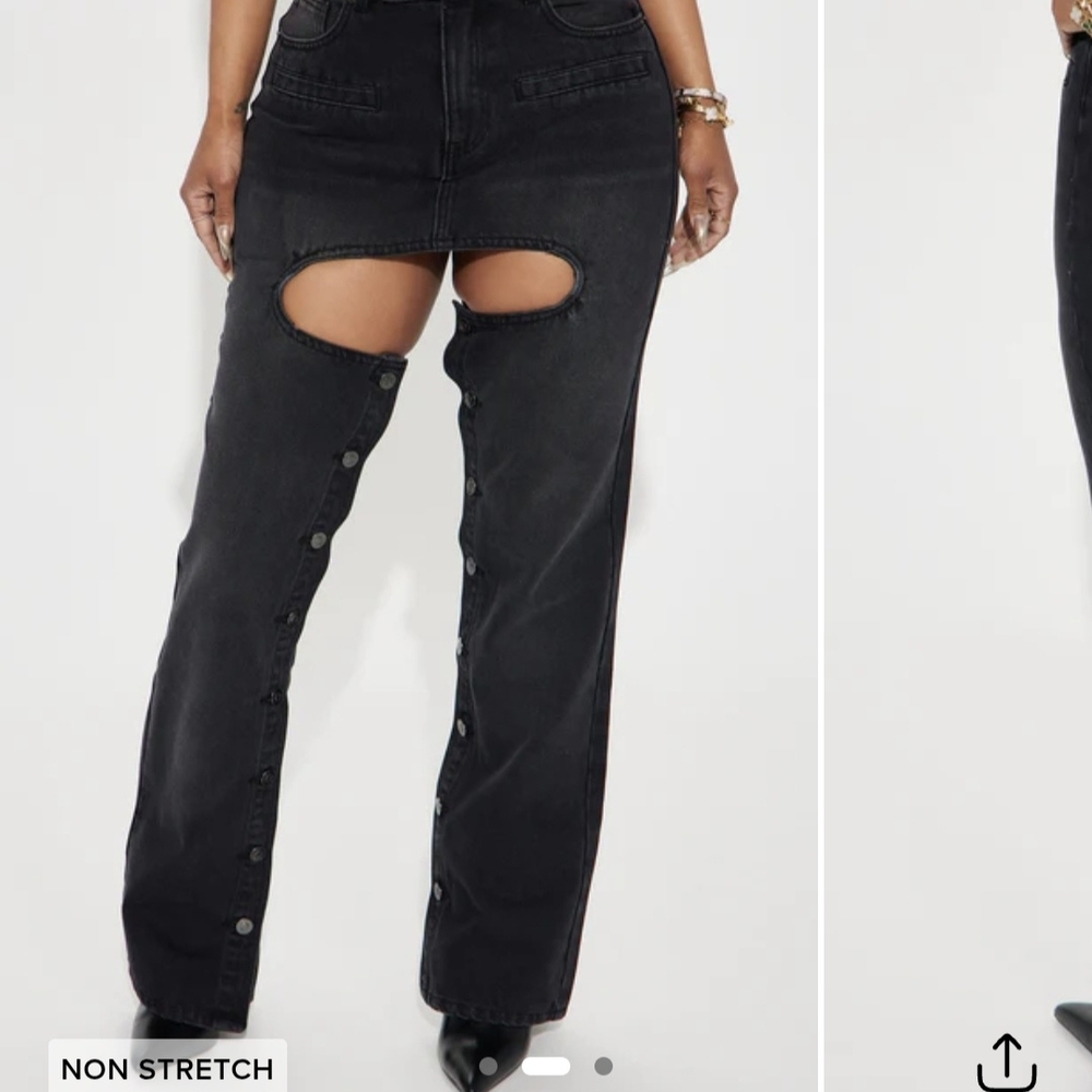 High-Waist Black Cutout Button-Front Jeans
